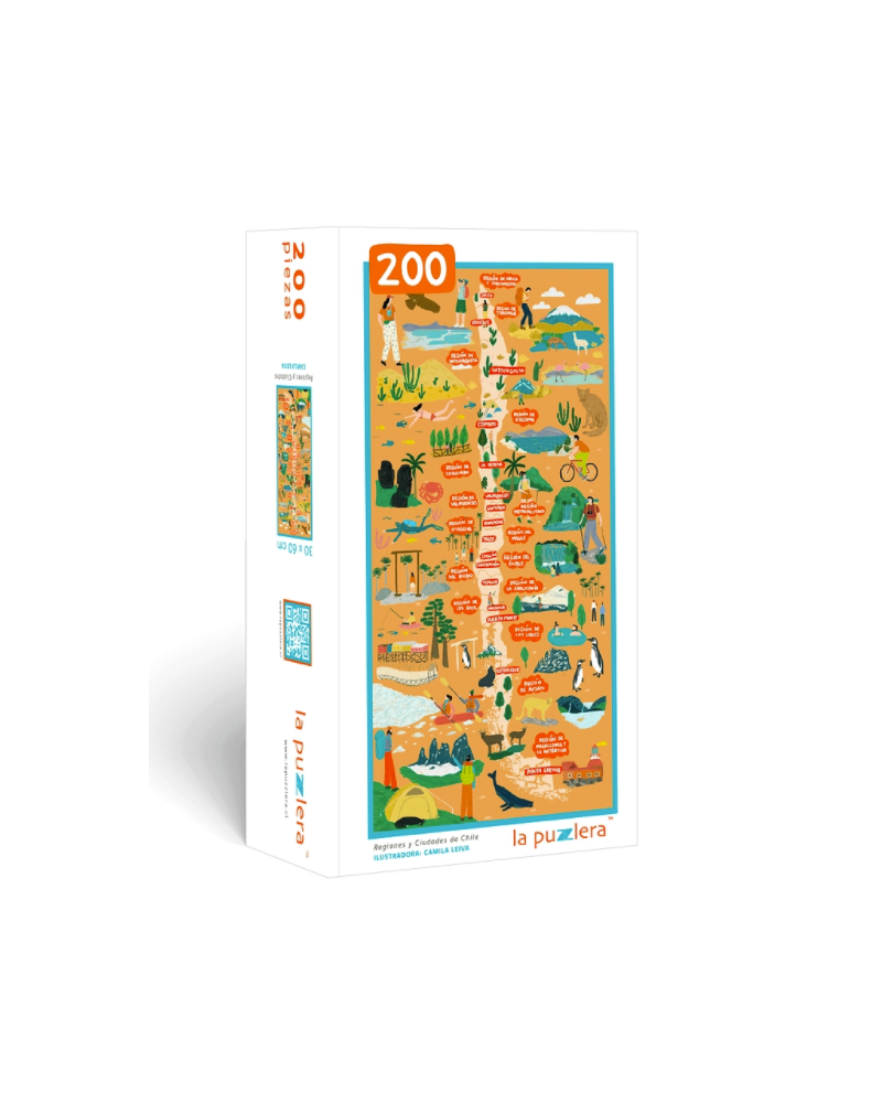Puzzle 200 piezas - Mapa de Chile Regiones y Ciudades - La Puzzlera