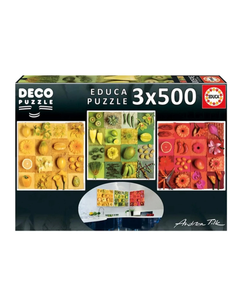 Puzzle 3 x 500 Piezas - Deco Frutas Y Flores - Educa
