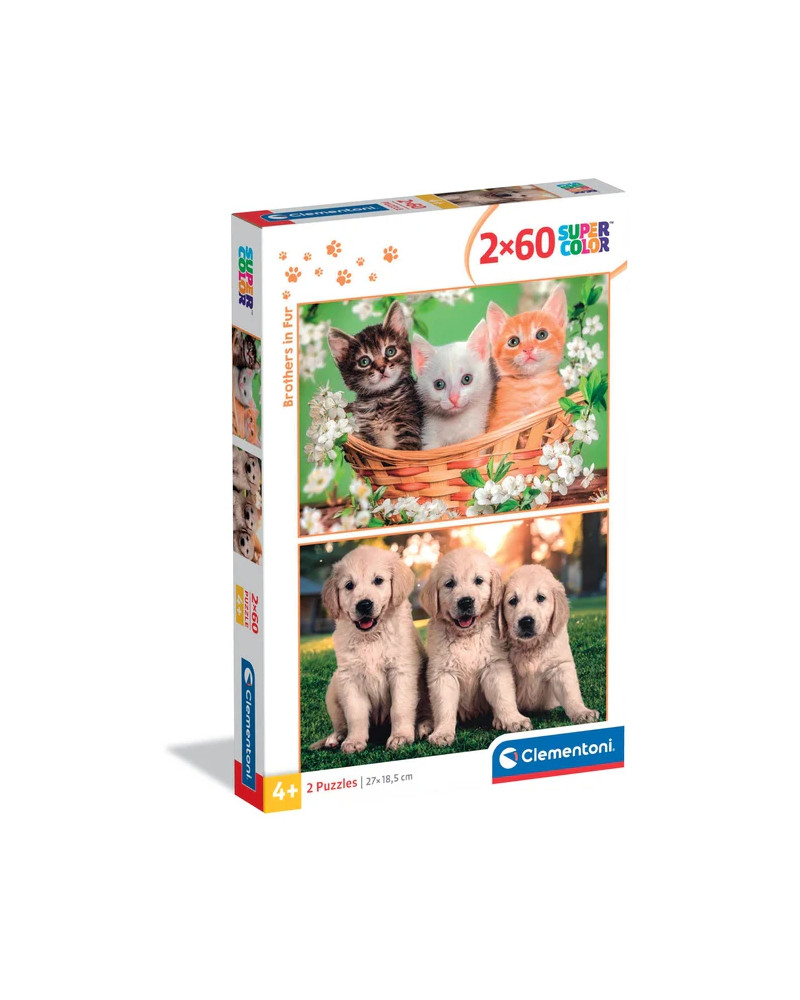 Puzzle 2x60 Piezas - Brothers in Fur - Clementoni [24820]